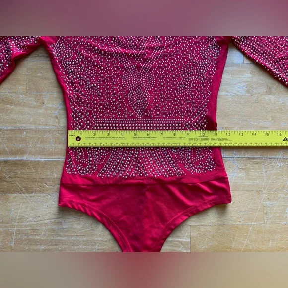 Red See-through Studded Bodysuit - Picture 6 of 16